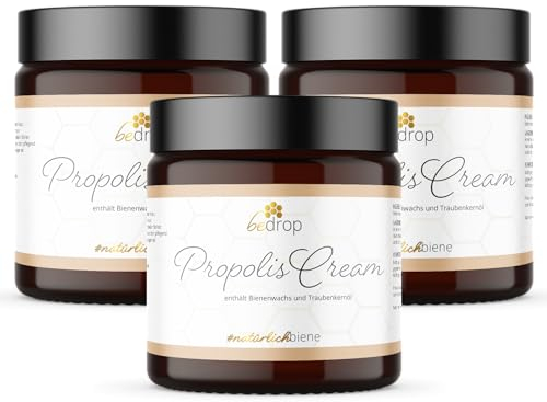 bedrop Propolis Cream bei Akne, Neurodermitis (hochdosierte Salbe) - 3x 60g Propolis Creme mit Bienenwachs & Traubenkernöl (3x 60g zum Sparpreis)