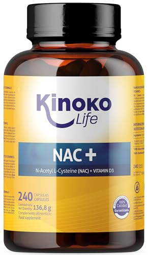 NAC+ 240 kapslar med vitamin D från Kinoko Life, 300 mg N-Acetyl-L-Cystein för hälsa Immunologi. Glutationsförstärkare, Naturlig antioxidant. No-GMO, Laktosfri, Glutenfri
