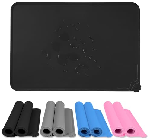 Napfunterlage für Hund Katzen 48x30cm, 2 Stück Hundenapf Unterlage Katzennapf Unterlage aus Silikon, wasserdichte rutschfeste Silikon Hundenapf Futternapf Matte Kaffeevollautomat