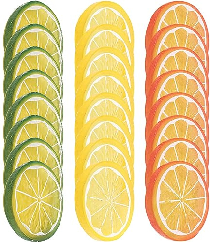GRIRIW 24 Pièces Tranches De Citron Artificielles 1.57 Pouces Décoration Intérieure Fruits Faux pour Cuisine Photographie Fête Mariage