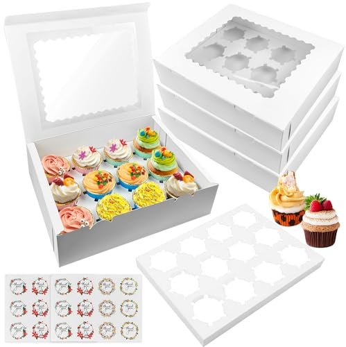 10 Pièces Boite Cupcakes, Boite Cupcakes 12 Trous, Boite a Cupcake avec Fenêtre Transparente et Autocollants, Boite Cupcake, Boite a Gateau Carton Convient pour Muffins Gâteaux Bonbons Beignets