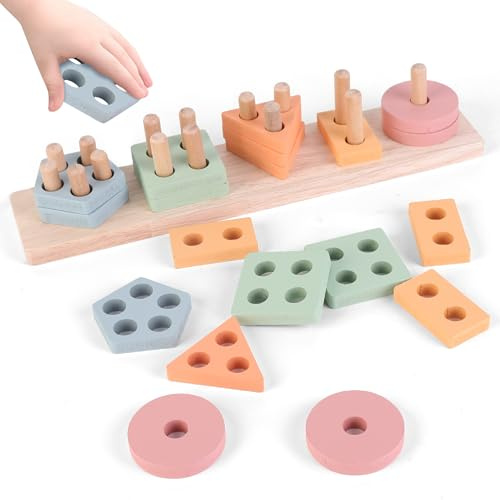 SUPERBE BEBE Juguete Montessori de Madera para Apilar y Clasificar Bebés y Niños de 3 Años - Actividad y Desarrollo - Colores Pastel - Juegos Educativos Montessori - Regalo de Cumpleaños