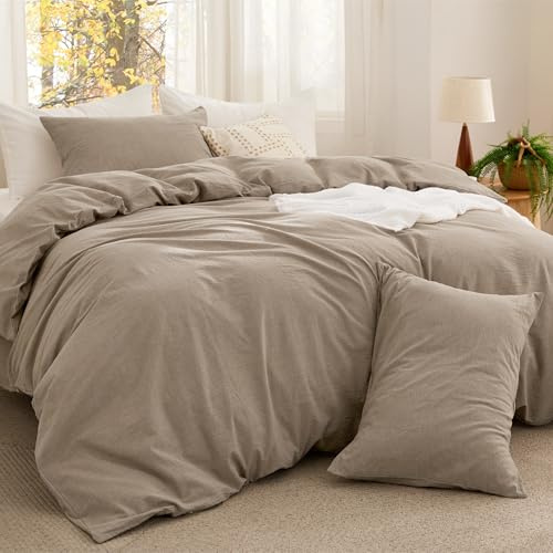 Bedsure PureWoven Cotton Comforter Set Prewashed, King, Taupe