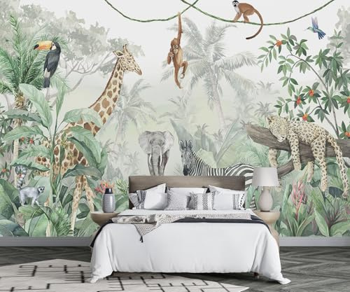 Papel Pintado Pared 3D Animales De La Selva Tropical Mural Papel Pintado Infantil Papel Tapiz Fotomurales Decorativos Pared Wallpaper -F006-400cmX260cm