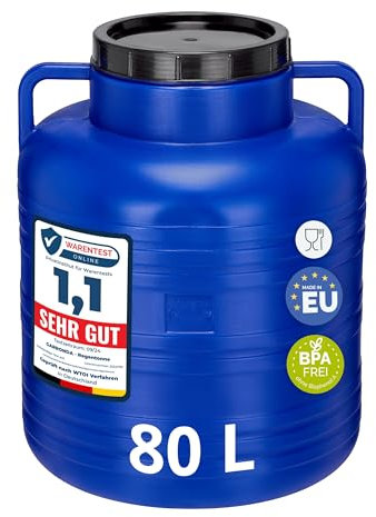 Garronda 80 litros Barril BPA-Libre y Barril para Piensos, Boca Ancha, Depósito de Agua y Contenedor con Tapa para Sauerkraut, Cuba para Lluvia, Salmuera para Carne GD-0087, Azul