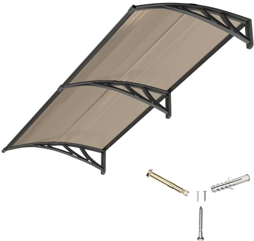 Marquesina para Puerta Exterior 150x80 CM, Tejadillo de Protección contra Lluvia y Rayos UV, Cubierta de Policarbonato para Puertas, Ventanas, Porches, Patios y Terrazas