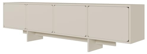Selsey TV Schrank Lowboard Board Sideboard Fernsehtisch Fernsehschrank 4 Türen Fächer Push to Open 200 cm Graubeige Wuwu