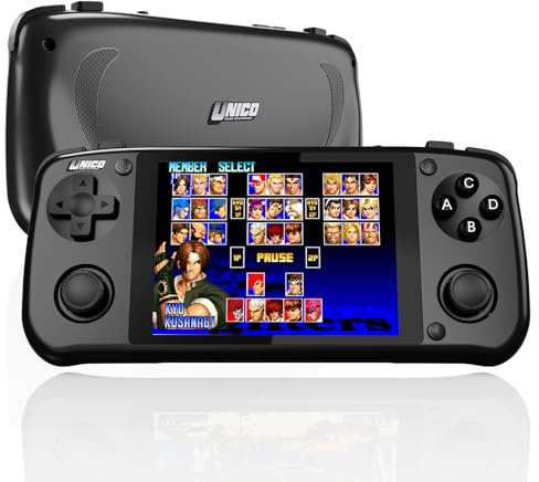 UNICO Console di gioco portatile, 40 giochi classici SNK preinstallati, tra cui King of Fighters, Metal Slug, ecc., schermo IPS da 4 pollici, risoluzione 720 x 960, batteria 3500 mAh - Nero