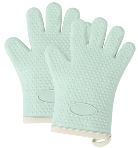 SNZ 2 guanti da forno – guanti da forno resistenti al calore e guanti da forno antiscivolo in silicone – Guanti da cucina per cucina, cottura, barbecue, pirofila e grigliate – verde chiaro