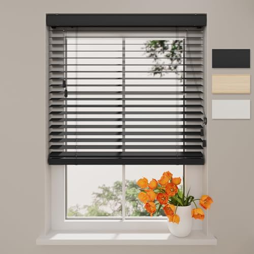DTCH® Store vénitien en Bois Noir 80 x 130 cm (LxH), lamelles de 50 mm en Bois de Paulownia, largeurs Disponibles de 50 à 250 cm, Store intérieur, Jalousie pour fenêtre
