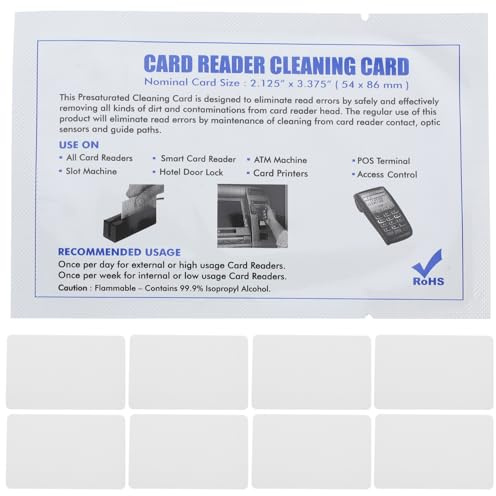 Mikikit Lot de 15 Cartes de Nettoyage Double Face 125 X 8 CM en PVC pour Terminaux de Paiement Distributeurs Automatiques et Scanners de Chèques – Nettoyage en Profondeur pour Caisses
