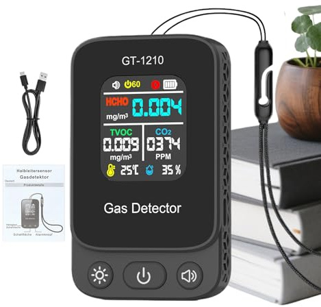 Monitor Di Qualità 'aria – Rilevatore Di Anidride carbonica NDIR, Tester Alimentato a Batteria, Temperatura E Umidità, Misuratore Di Inquinamento Interno LCD Digitale | Casa, Scuola, Bure