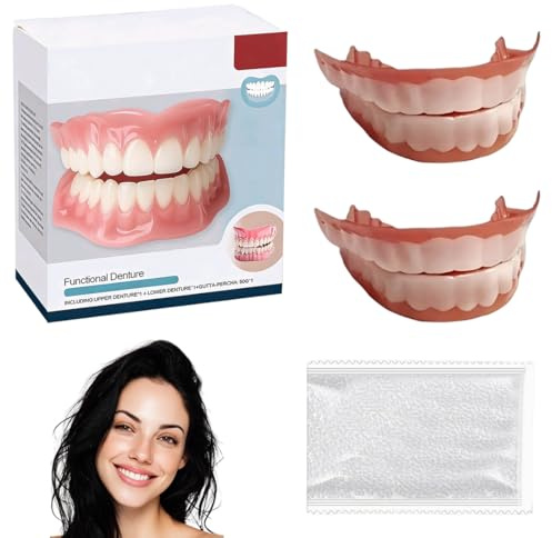 GXGM 2 Set di Faccette Dentali, Denti Finti da Applicare da Soli, Kit per Dentiera Completa Superiore e Inferiore, Riparazione Temporanea Denti, con 50 g di Gel per la Dentizione（A）