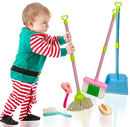Kidscrafttoys Childrens Cleaning Play Set Mop Dustpan Brush Sweeping Accessories Gift Set