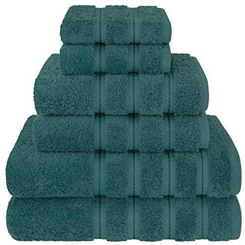 American Soft Linen Luxury 6 Piece Towel Set, 2 Bath Towels 2 Hand Towels 2 Washcloths, 100% Turkish Cotton Towels for Bathroom, Colonial Blue Towel Sets