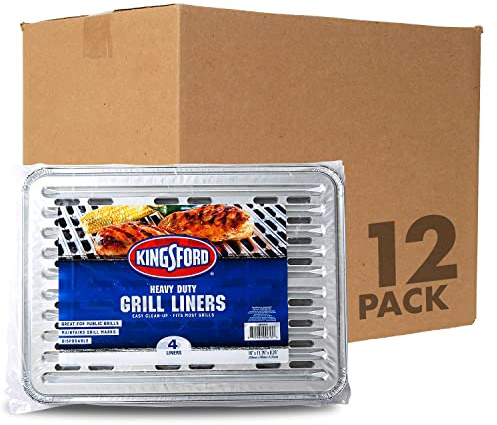 Kingsford Disposable Grill Liners, Heavy Duty Aluminum Foil Grill Toppers for Outdoor BBQ Grills, Helps Prevent Food and Sauce Falling Through Grates, 16 x 11.75 in, 4 Count - 12 Pack