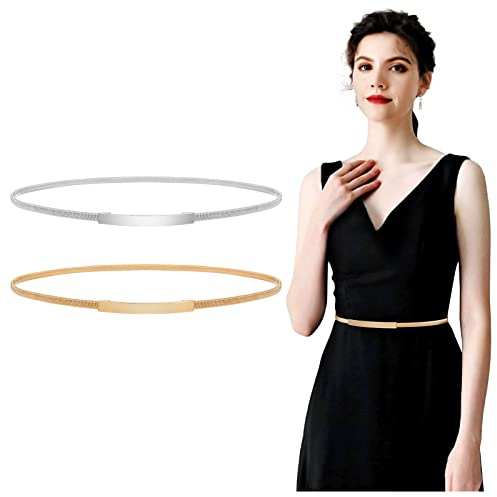 WERFORU Ceinture fine en métal pour femme - Ceinture élastique en chaîne métallique pour robe, Anzug für Taillenumfang 90-108cm