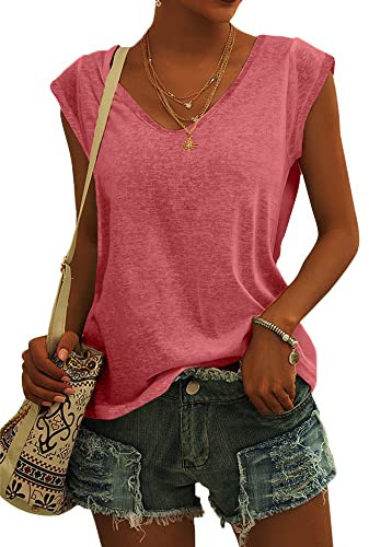 GeGekoko Haut à manches courtes pour femme, coupe ample, Rouge, M