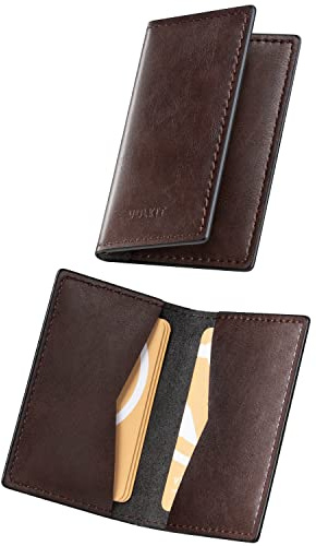 VULKIT Leather Business Card Holder 2 Sided Slim Business Name Card Organizer for Men or Women, Up to hold 20 cards (Vintage Espresso)