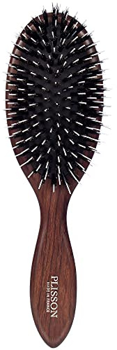 Plisson - Brosse à Cheveux Pneumatique pour Femmes et Hommes, Grand modèle - Brosse Traditionnelle, Bois Naturel, Pur Poils de Sanglier, Picots en Nylon - Fabrication Française
