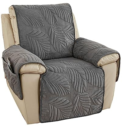 Highdi Luxury Jacquard Sesselschoner für Relaxsessel 1 Sitzer mit Taschen, Sesselschutz Sesselauflage Universal Sesselbezug mit Armlehnen und Verstellbaren Riemen, Lehnenschutz (Dunkelgrau)