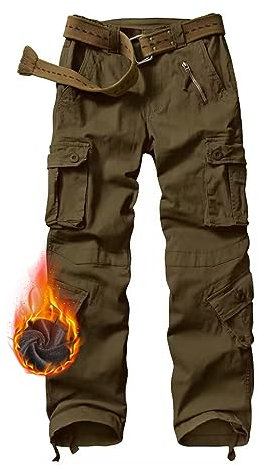 siyecaoo Damen Cargohose Winter Warm Fleece Gefüttert Baumwolle Wanderhose Multi Taschen Outdoorhose Workwear Reißverschluss Armee Militär Relaxed-Fit Trekkinghose Brown 8-Tag 38