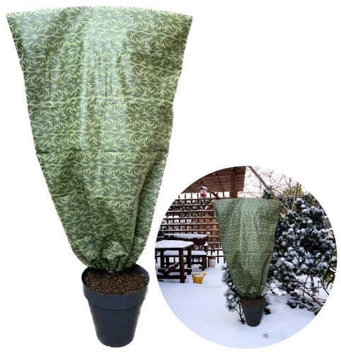 JARDEN© Set di 1 Copertura Invernale Piante 120x180cm Spessore 50g/m² - Disegno Fogliame Verde - Protezione Invernale per Piante, Cappuccio Tessuto Non Tessuto - Resistente e Facile da Installare