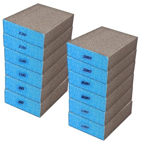Pizsieat 12 Piezas Lija Madera Lija Pared 60/100/120/180/220/280 Reutilizable Esponja de Lijado Lija para Madera Pintura Masilla Barniz Metal