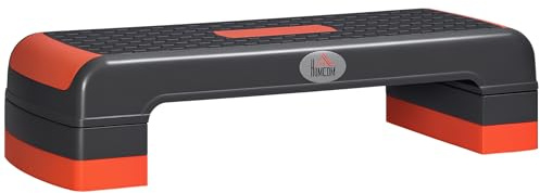 HOMCOM Aerobic-stepper, quiltad bräda, höjdjusterbar, fitness, motionscykel med 3 steg (10/15/20 cm) inomhus, utomhus, lastkapacitet upp till 150 kg, 78 x 28 x 10–20 cm, röd