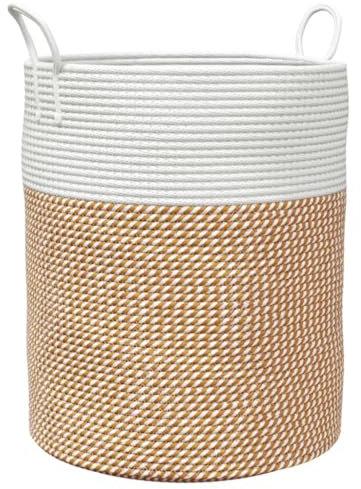 vidaXL Förvaringskorg brun och vit Ø38x46 cm bomull, fruktkorg, äggkorg, leksaksförvaringskorg, leksakskorg, grönsakskorg, dekorativ förvaringskorg