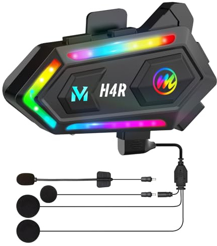 Moman H4R Casque Moto With RGB Light - Wireless Stereo Headset With Auto Answer, Noise Reduction and Waterproof Features