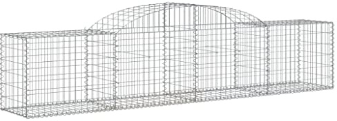 vidaXL Galvanised Iron Gabion Baskets, Set of 20, Arched Design for Decorative Garden Barriers and Walls, Corrosion-Resistant, 300x50x60/80 cm, Silver