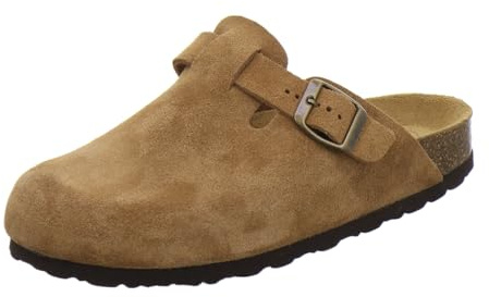 AFS-Schuhe 2900 Clogs Damen Bequeme Hausschuhe mit Fußbett aus Leder Made in Germany (39 EU, Cognac Velour)