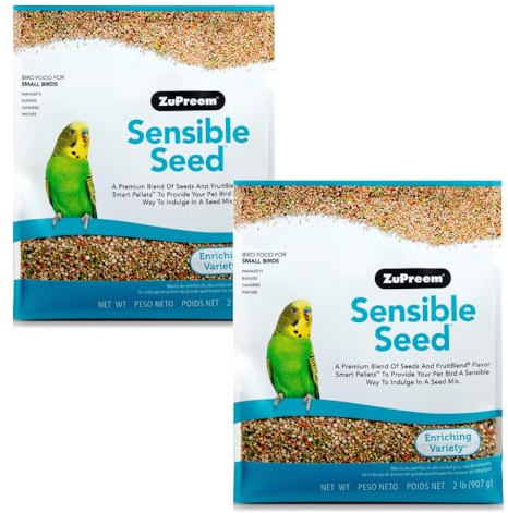 ZuPreem Sensible Seed Bird Food for Small Birds, 2 lb - Premium Blend of Seeds and FruitBlend Pellets for Parakeets, Budgies, Parrotlets, Canaries, Finches | Pack of 2