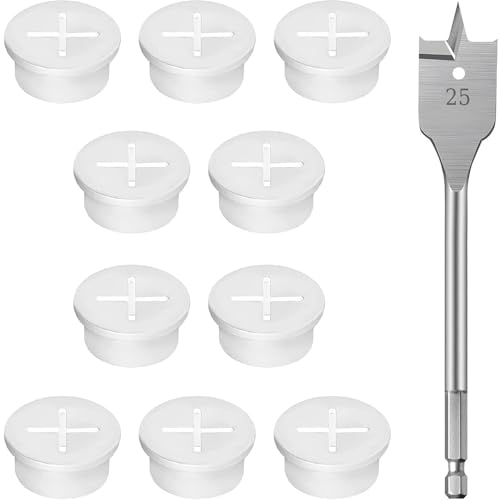 12 pasacables de goma de 25 mm, cubierta de orificio de cable, pasacables para escritorio, mesa, gestión de cables para escritorio, mesa de ordenador, encimeras, muebles, con broca de 25 mm (blanco)