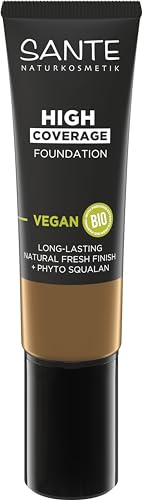 SANTE Naturkosmetik High Coverage Natural Foundation 07 Golden Bronze Fond de teint végétalien avec peptides bio, avec un fort pouvoir couvrant et une finition naturelle, formule nourrissante et