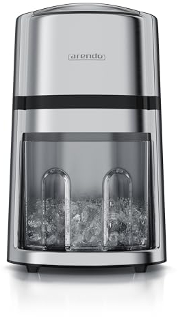 Arendo - Eismaschine Edelstahl - Ice Crusher manuell – Eiszerkleinerer – Eiscrusher zum Kühlen und Frischhalten – Slushy Maker Eis Zerkleinerer – Auffangbehälter entnehmbar – Chrom Optik