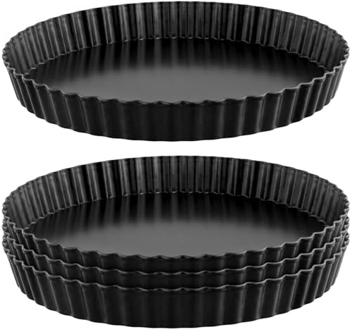 SINJEUN 4 Stück Tarteform mit Hebeboden, 20 cm Tarteform Rund, Quicheform Antihaftbeschichtet, Tortenboden Backform aus Kohlenstoffstahl, Obstkuchenform für Pie Quiche Tarte Pizza