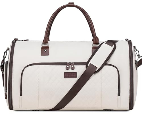Vessgra Reise-Kleidersack, wasserdichte Anzugtasche als Handgepäck für Damen und Herren, 2-in-1 Hänge- und Duffelbag mit Schuhfach (Beige)