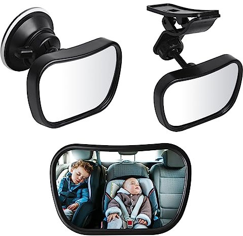 360° Baby Autospiegel, Rückspiegel für Rückbank und Rücksitz, Baby Mirror, Erstausstattung, Schwarz
