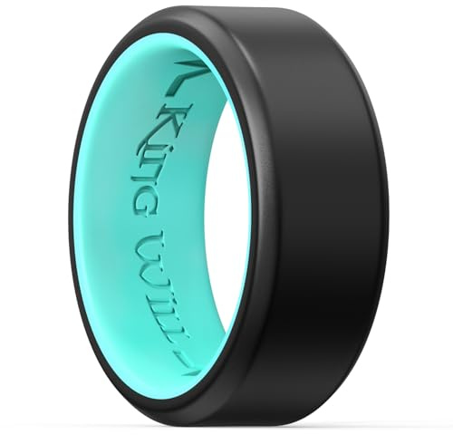 King Will Silicone Wedding Rings for Men and Women, Thin Heart Pattern Inner, Black/Blue/Mint Blue/Grey Rubber Engagement Ring, 8mm Wide 2.2mm Thick