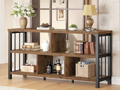 IBF Bibliothèque Ouverte à 3 Niveaux de 140 cm, Organiseur de Rangement à 5 Cubes en Bois et métal, étagère Horizontale Basse Moderne pour Chambre à Coucher, Salon, bibliothèque de Bureau Longue et
