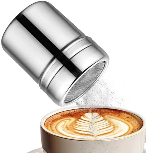 Pulverspridare i rostfritt stål | kaffe och kakaoströare med finmaskigt lock | pulverspridare i rostfritt stål | kompakt pulverspridare för mjöl, socker, salt, kryddor