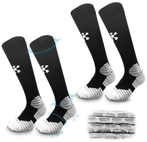 FIBOGOUP 2 Paar Fußballsocken Kinder Herren Stutzen - Fußball Stutzen EU 39-44 - Anti-Rutsch Trainingssocke Stutzenstrumpf - Sportsocken für Fußball, Laufen, Training-Black-L