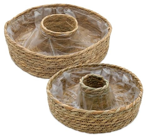 Lot de 2 anneaux de plantation en jonc de mer naturel avec film - 34/27 cm - En fibre naturelle - Pour planter directement - Pot de fleurs décoratif - Pot de fleurs - Panier à plantes