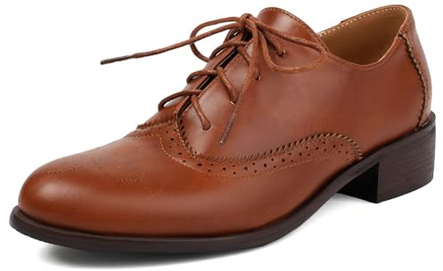 Klarmar Femme Oxford Brogue Chunky Chaussures Rétro Lacets Pumps Brogue Escarpin Plates Chaussures Lacets Travail Chaussures Bureau Rétro Chaussures Marrón Taille 37 EU/38/24CM