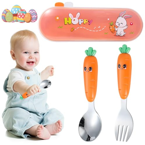 CATOR Suavinex Set di 3 Pezzi di Forchetta e Cucchiaio per Bambini, Acciaio Inossidabile, Multicolore, Giocoso, Adatto per lo Svezzamento e per i Bambini
