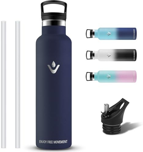 Borraccia Termica, Borraccia 1 litro, Senza BPA, Borraccie con Cannuccia, Senza Perdite, Bottiglia Termica, Bottiglia Acciaio Inox, Isolato Sottovuoto, Borracce per Sport, Campeggio, Palestra, Yoga