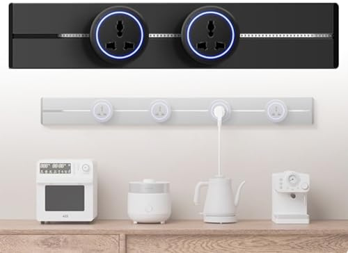 Genérico Regleta De Enchufes, Regleta De Enchufes De Pared 8000W, Riel De Enchufes con 2-5 Enchufes Universales, Extensión Multienchufe, para Cocina, Sala De Estar(Negro,40cm)