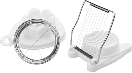 Paquete de 2 cortadores de huevos, cortador de alambre de frutas de acero inoxidable, cortador de frutas de fresa, pelador de huevos duros, cortador de hongos, herramientas de cocina para fresas